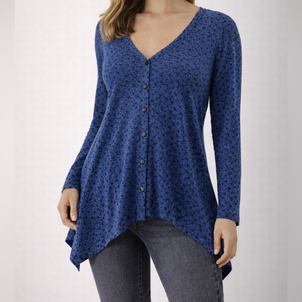 Cut Loose Blue Polka Dot Button-Up Thin Knit Cardigan Top